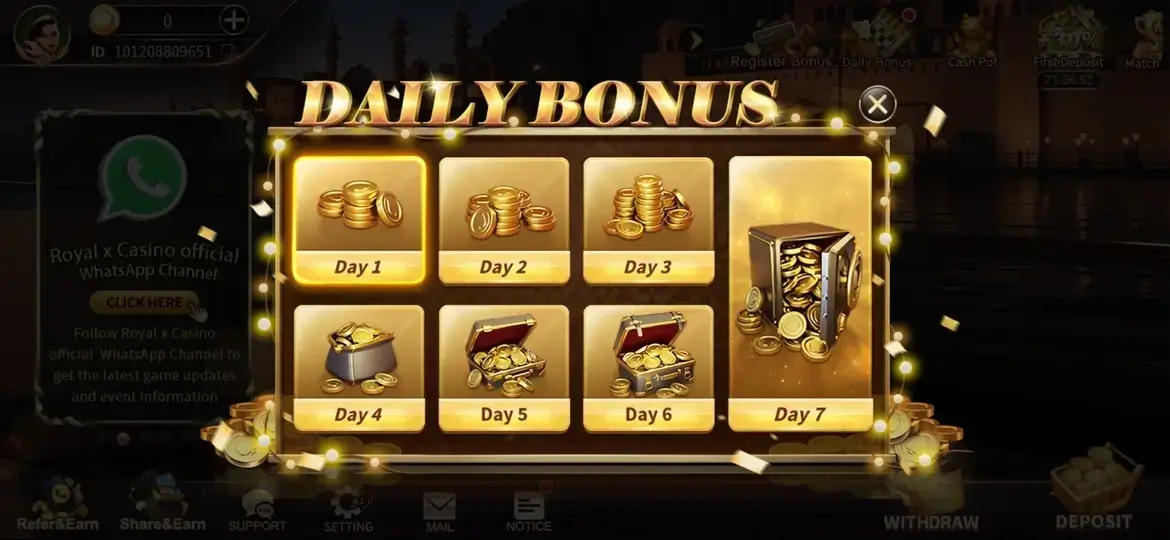 Daily bonus rewards calendar