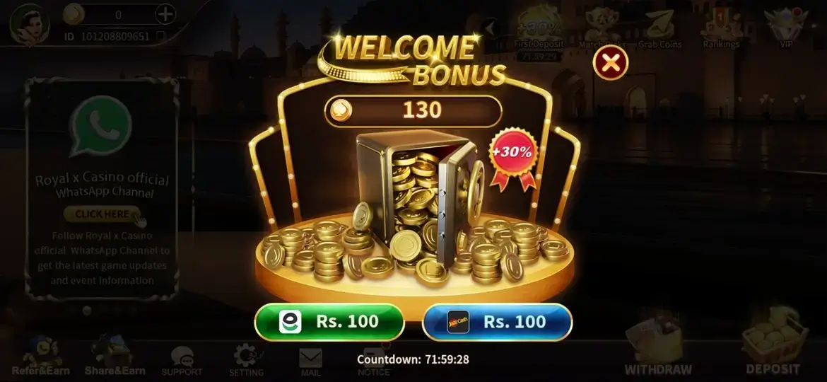 Royal Casino game lobby with categories